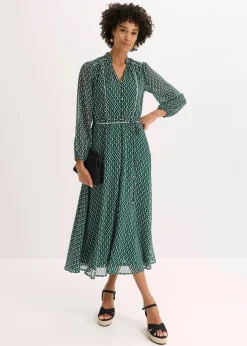 Chiffonkleid mit Kontrast-Pipings Damen Bekleidung·Pullover & Strickjacken|Kleider