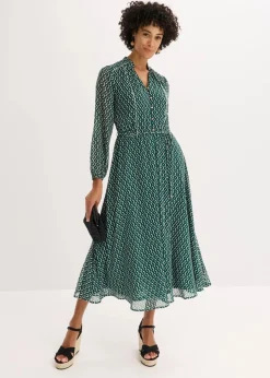 Chiffonkleid mit Kontrast-Pipings Damen Bekleidung·Pullover & Strickjacken|Kleider