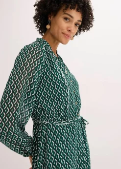 Chiffonkleid mit Kontrast-Pipings Damen Bekleidung·Pullover & Strickjacken|Kleider