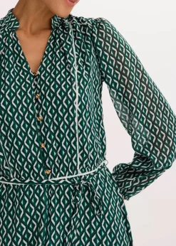 Chiffonkleid mit Kontrast-Pipings Damen Bekleidung·Pullover & Strickjacken|Kleider
