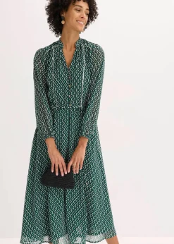 Chiffonkleid mit Kontrast-Pipings Damen Bekleidung·Pullover & Strickjacken|Kleider