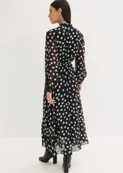 Online Chiffonkleid mit Kontrast-Pipings Damen Bekleidung·Pullover & Strickjacken|Kleider