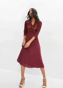 Damen bonprix Kleider|Festliche Mode|Chiffonkleid mit Spitze