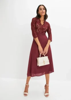 Damen bonprix Kleider|Festliche Mode|Chiffonkleid mit Spitze
