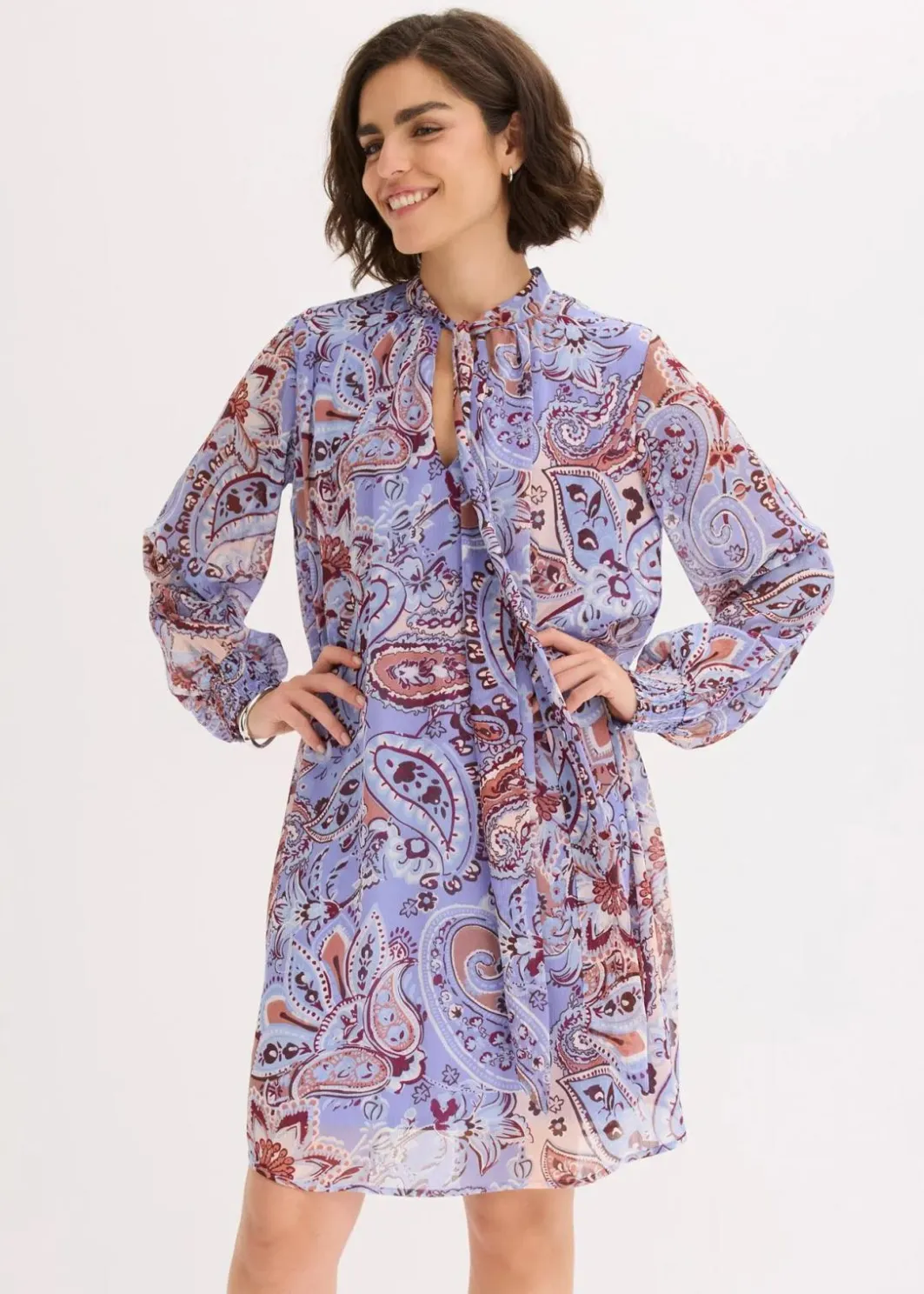 Damen bonprix Bekleidung·Pullover & Strickjacken|Nachhaltigere Materialien|Chiffon-Tunika-Kleid mit Schluppe