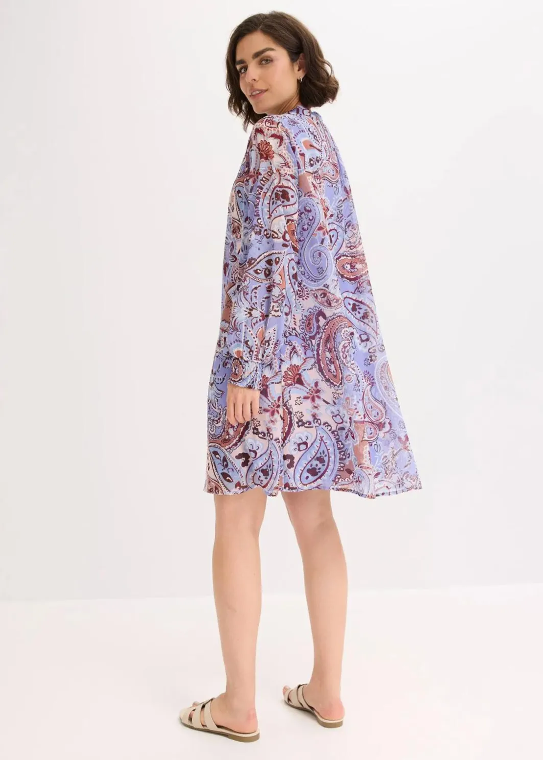 Damen bonprix Bekleidung·Pullover & Strickjacken|Nachhaltigere Materialien|Chiffon-Tunika-Kleid mit Schluppe