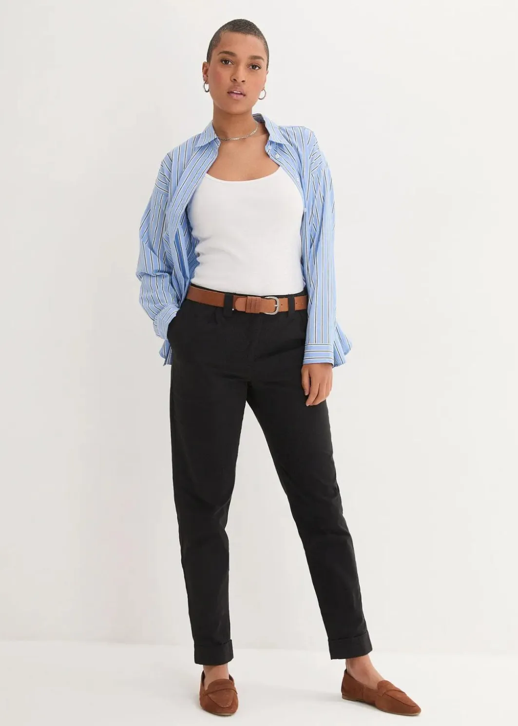 Damen bonprix Hosen|Kurzgrößen|Chinohose aus Baumwolle, knöchellang