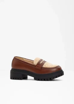 Damen bonprix Slipper & Halbschuhe|Gefütterte Winterschuhe|Chunky Loafer