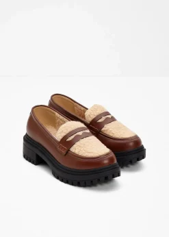 Damen bonprix Slipper & Halbschuhe|Gefütterte Winterschuhe|Chunky Loafer