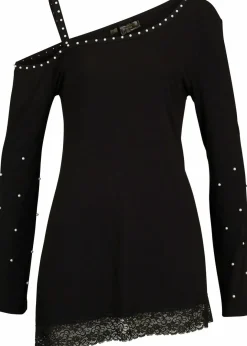 Damen bonprix Shirts & Tops|Cold-Shoulder-Shirt mit Spitze und Perlen