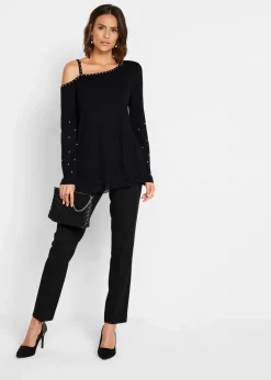 Damen bonprix Shirts & Tops|Cold-Shoulder-Shirt mit Spitze und Perlen