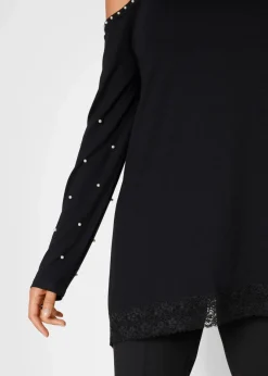 Damen bonprix Shirts & Tops|Cold-Shoulder-Shirt mit Spitze und Perlen