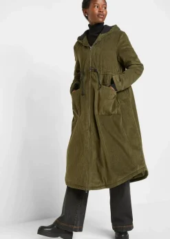 Damen bonprix Jacken & Mäntel|Bekleidung·Hosen|Cord-Mantel mit Teddy-Fleece Kapuze aus reiner Baumwolle
