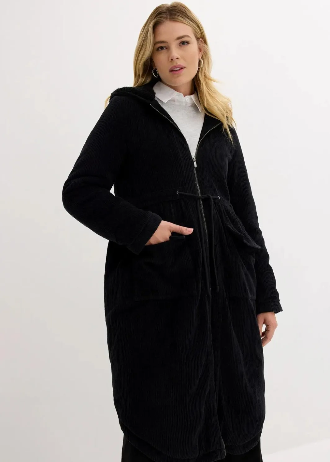 Damen bonprix Bekleidung·Hosen|Jacken & Mäntel|Cord-Mantel mit Teddy-Fleece Kapuze aus reiner Baumwolle