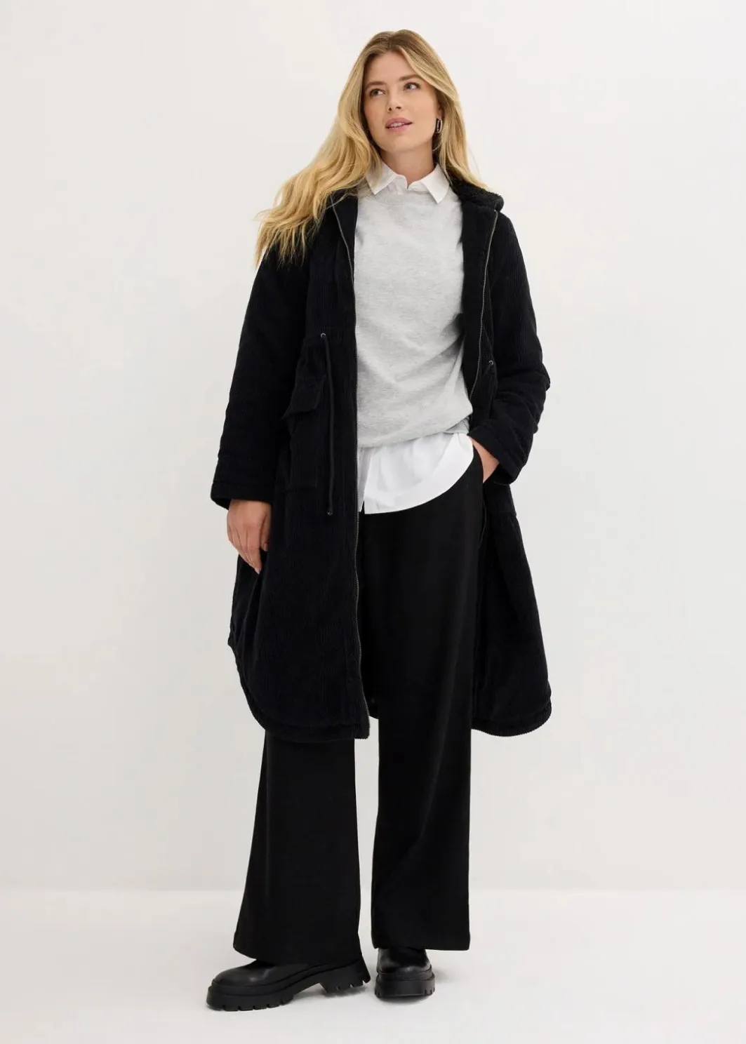 Damen bonprix Bekleidung·Hosen|Jacken & Mäntel|Cord-Mantel mit Teddy-Fleece Kapuze aus reiner Baumwolle