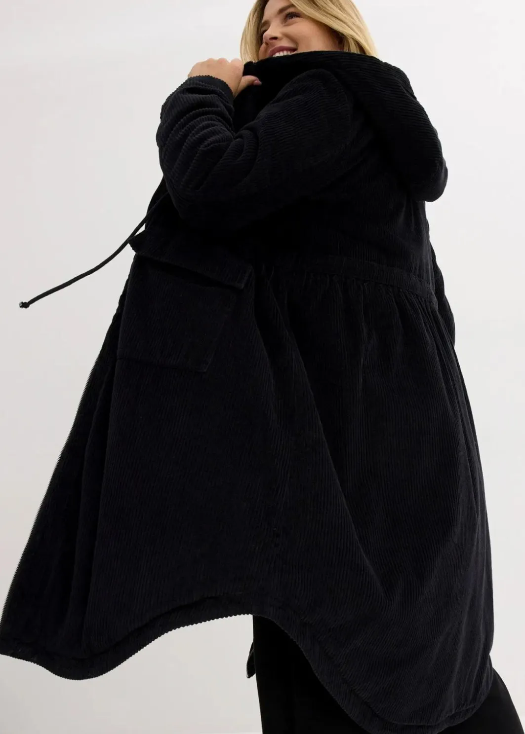 Damen bonprix Bekleidung·Hosen|Jacken & Mäntel|Cord-Mantel mit Teddy-Fleece Kapuze aus reiner Baumwolle