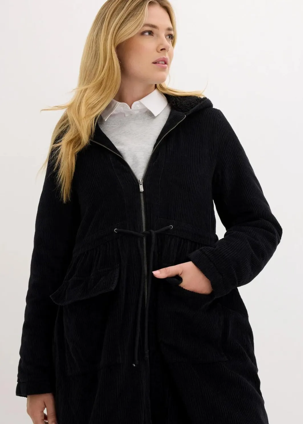 Damen bonprix Bekleidung·Hosen|Jacken & Mäntel|Cord-Mantel mit Teddy-Fleece Kapuze aus reiner Baumwolle