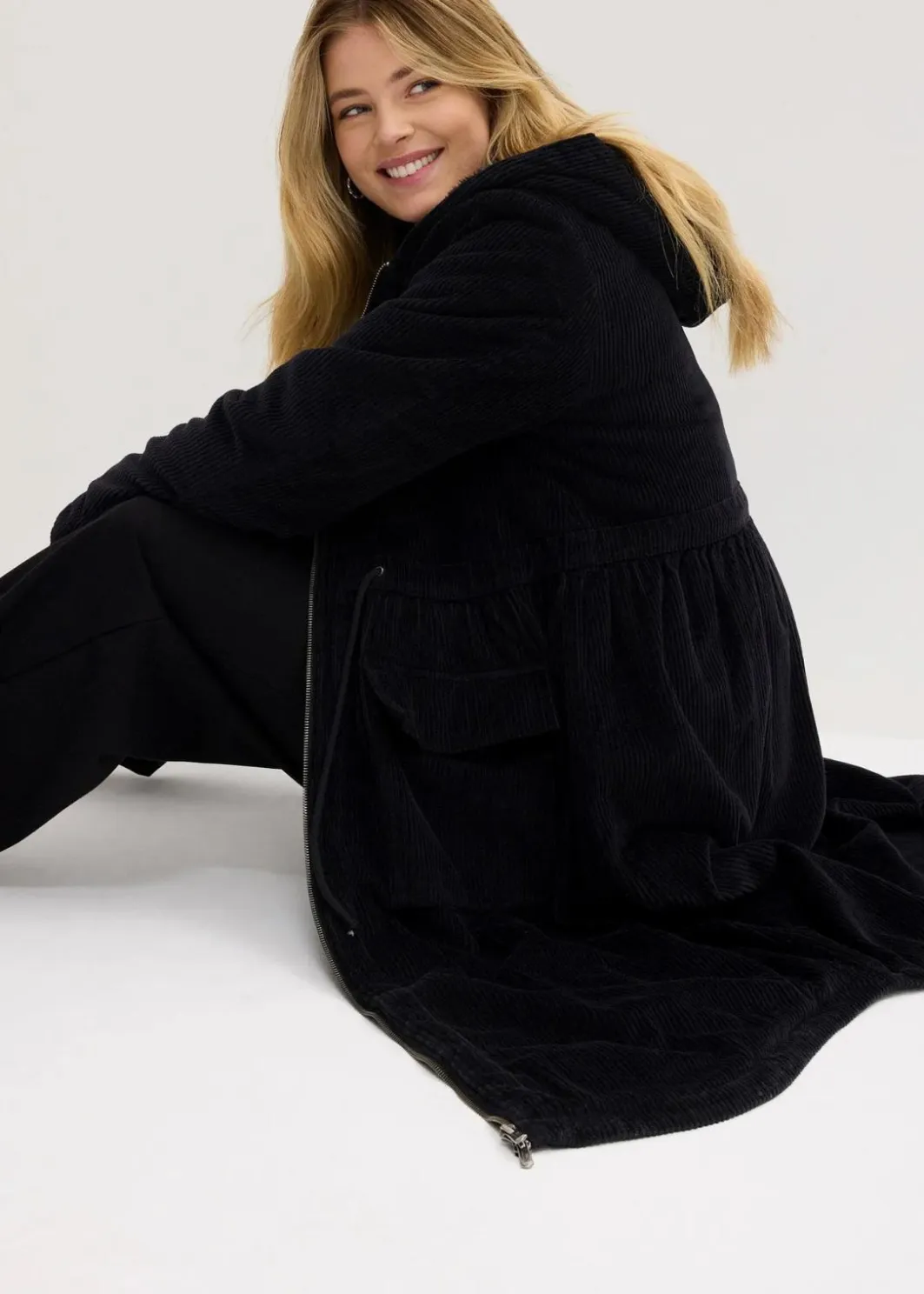 Damen bonprix Bekleidung·Hosen|Jacken & Mäntel|Cord-Mantel mit Teddy-Fleece Kapuze aus reiner Baumwolle