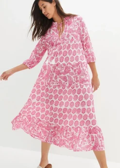 Online Crincle-Web-Baumwollmidikleid mit Taschen und 3/4- Arm Damen Bekleidung·Pullover & Strickjacken|Kleider