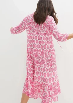 Online Crincle-Web-Baumwollmidikleid mit Taschen und 3/4- Arm Damen Bekleidung·Pullover & Strickjacken|Kleider