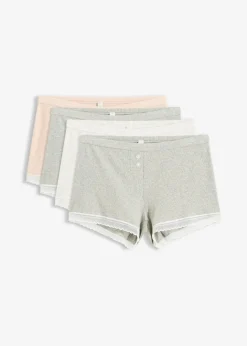 Damen bonprix Wäsche·Baumwollunterwäsche|Wäsche·Höschen|Damen Boxergerippt mit Spitze (4er Pack)