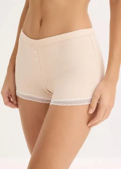 Damen bonprix Wäsche·Baumwollunterwäsche|Wäsche·Höschen|Damen Boxergerippt mit Spitze (4er Pack)