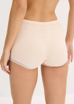 Damen bonprix Wäsche·Baumwollunterwäsche|Wäsche·Höschen|Damen Boxergerippt mit Spitze (4er Pack)