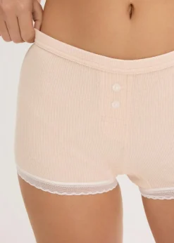 Damen bonprix Wäsche·Baumwollunterwäsche|Wäsche·Höschen|Damen Boxergerippt mit Spitze (4er Pack)