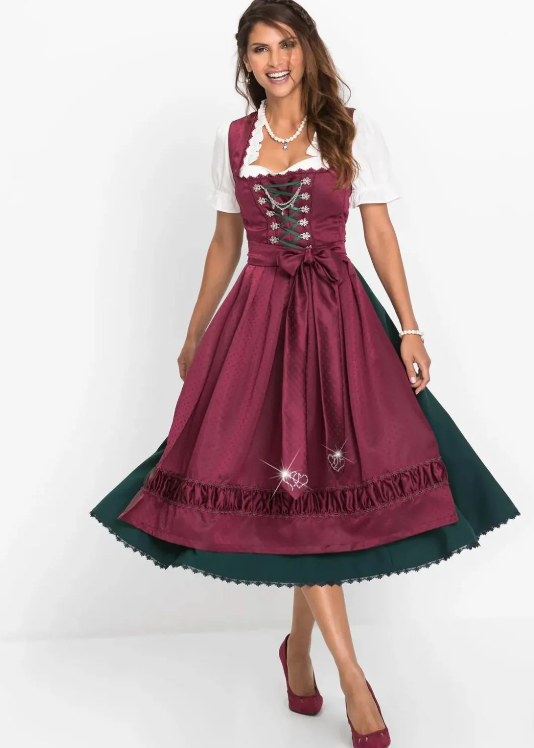 Hot Dirndl mit bestickter Satin-Schürze (2-tlg.Set) Damen Kleider|Kurzgrößen