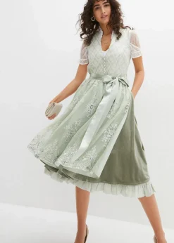 Damen bonprix Kleider|Kurzgrößen|Dirndl mit Jacquard und Stickerei (2-tlg.Set)