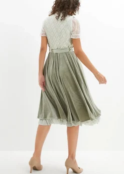 Damen bonprix Kleider|Kurzgrößen|Dirndl mit Jacquard und Stickerei (2-tlg.Set)