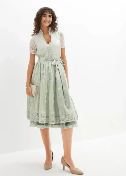 Damen bonprix Kleider|Kurzgrößen|Dirndl mit Jacquard und Stickerei (2-tlg.Set)