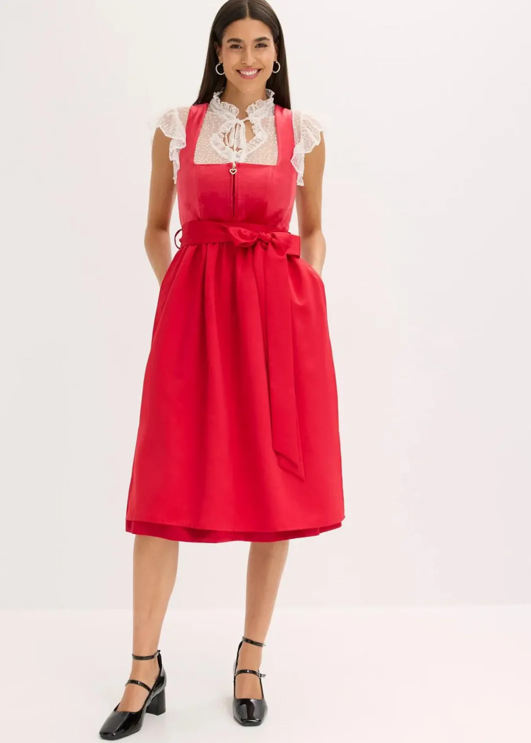 Damen bonprix Bekleidung·Pullover & Strickjacken|Kleider|Dirndl mit Samt in Midilänge (2-tlg.Set)