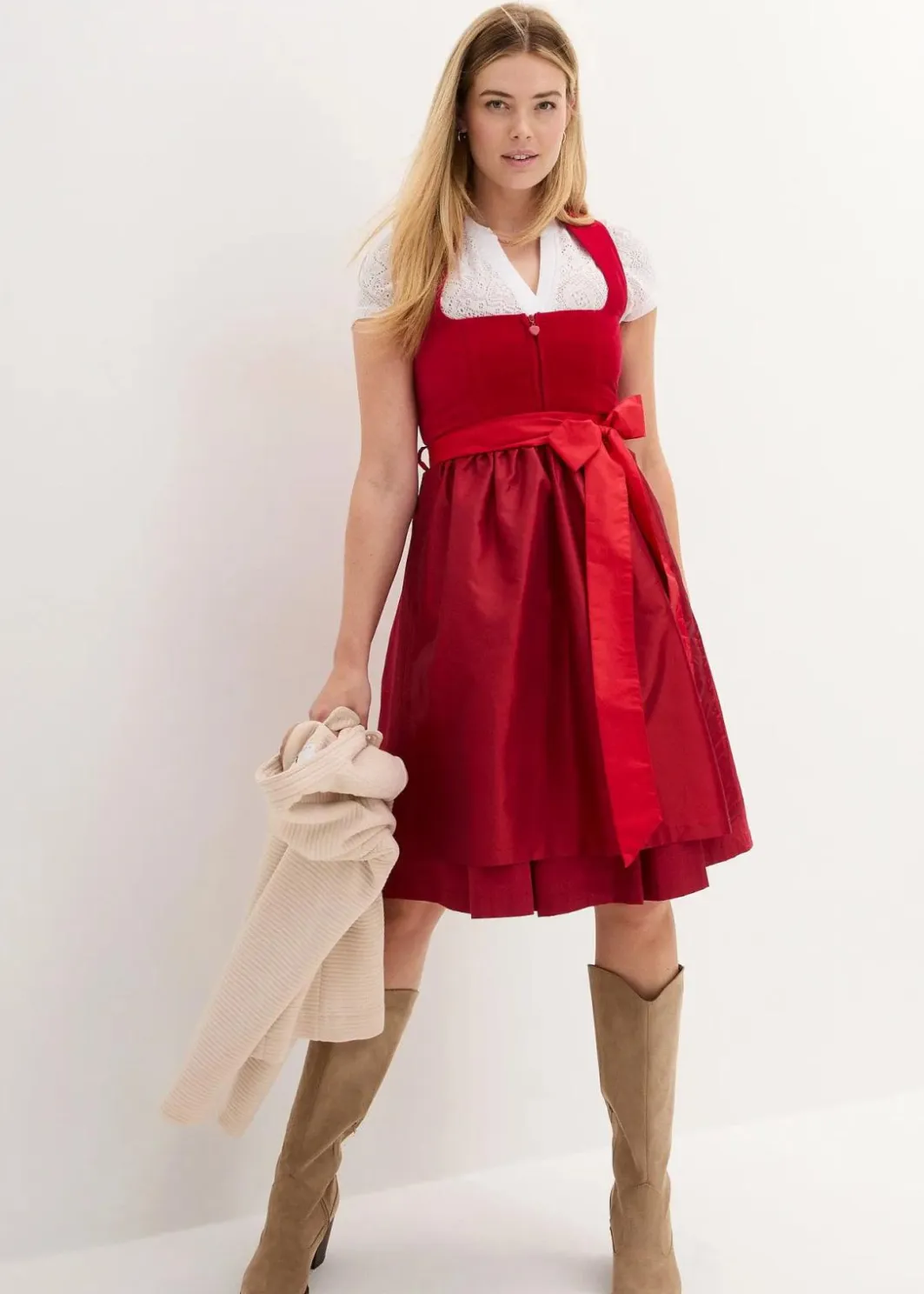 Clearance Dirndl mit Samt-Mieder und Satin-Schürze (2-tlg.Set) Damen Kleider|Bekleidung·Pullover & Strickjacken