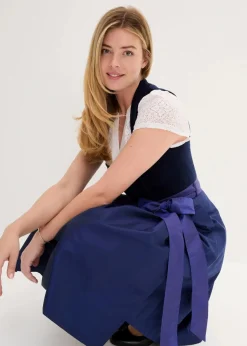 Damen bonprix Kleider|Bekleidung·Pullover & Strickjacken|Dirndl mit Samt-Mieder und Satin-Schürze (2-tlg.Set)