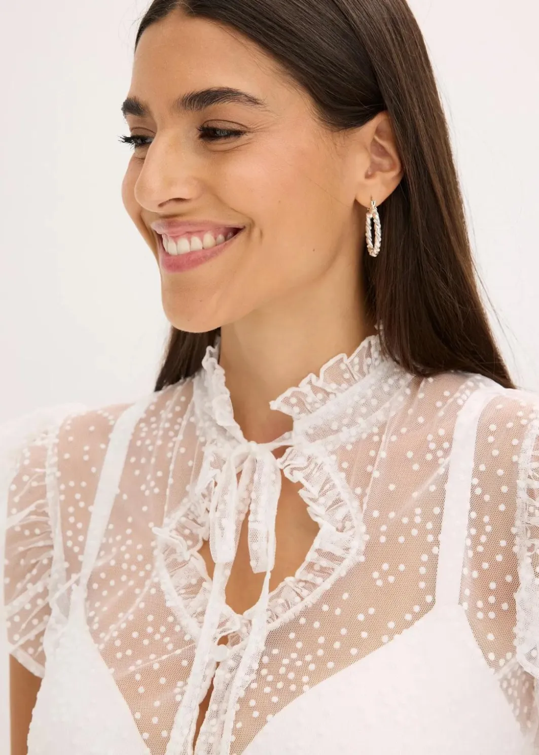 Discount Dirndlbluse aus zartem Tüll mit Punktemuster Damen Bekleidung·Jacken & Mäntel|Blusen & Tuniken
