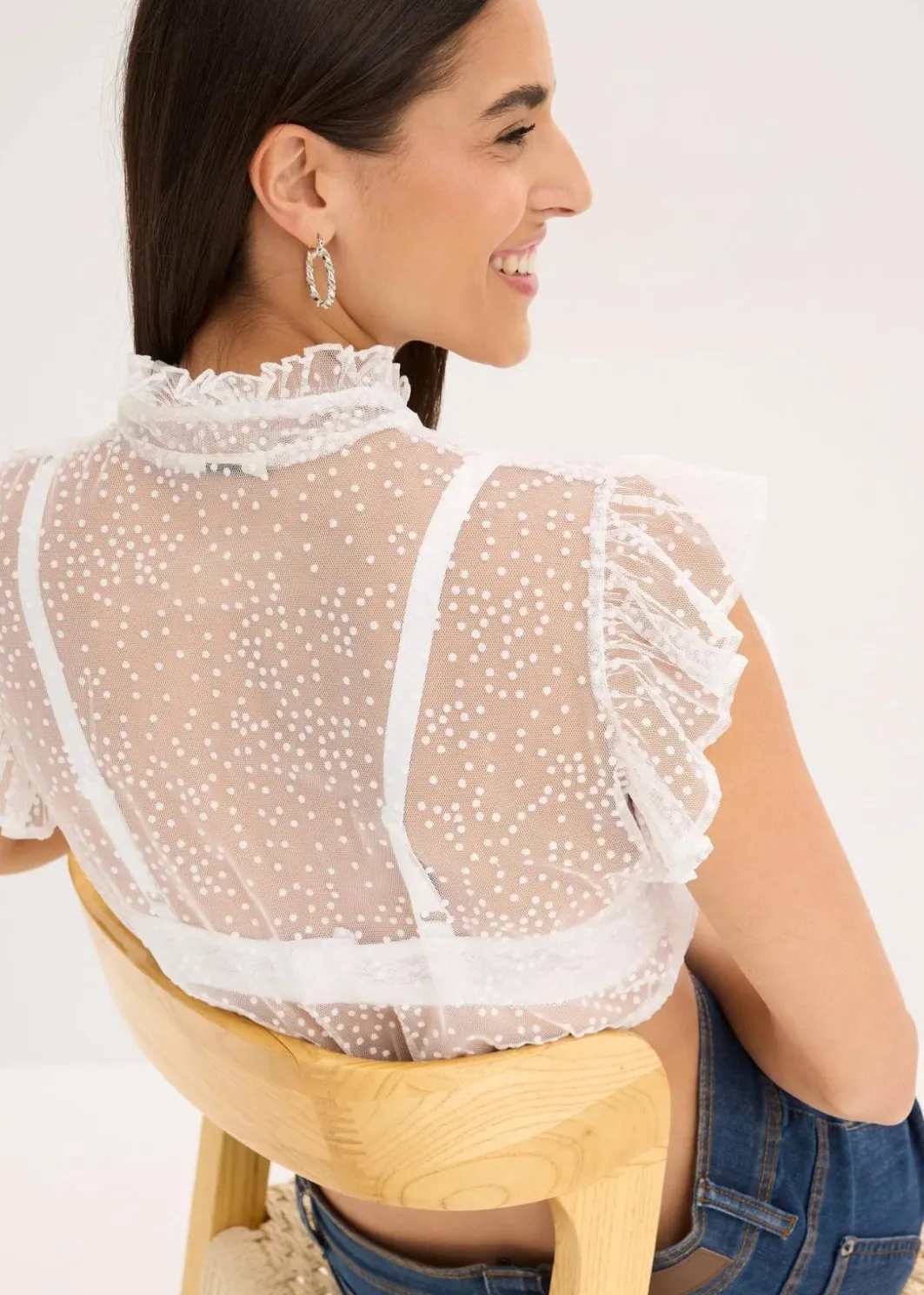 Discount Dirndlbluse aus zartem Tüll mit Punktemuster Damen Bekleidung·Jacken & Mäntel|Blusen & Tuniken