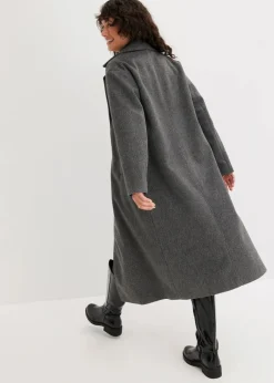 Damen bonprix Kurzgrößen|Bekleidung·Hosen|Doppelreihiger Oversize-Mantel in Wolloptik