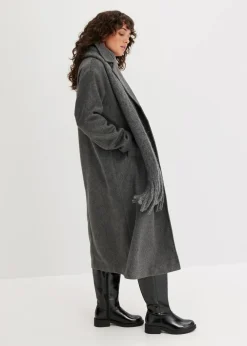 Damen bonprix Kurzgrößen|Bekleidung·Hosen|Doppelreihiger Oversize-Mantel in Wolloptik