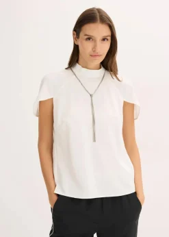 Elegante Kurzarmbluse aus glänzenden Satin Damen Blusen & Tuniken|Bekleidung·Jacken & Mäntel