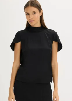Clearance Elegante Kurzarmbluse aus glänzenden Satin Damen Bekleidung·Jacken & Mäntel|Blusen & Tuniken