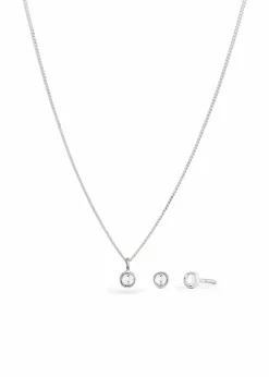 Outlet Kette & Ohrringe aus 925er Sterling (3-tlg. Schmuckset) Damen Schmuck|Schuhe & Accessoires In Spezialgrößen·Schmuck