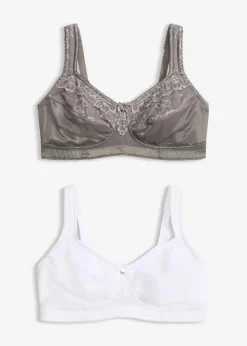 Damen bonprix Große Cups D-H|Nachhaltigere Materialien|Entlastungs-BH ohne Bügel mit gepolsterten Trägern (2er Pack)