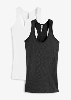 Damen bonprix Nachhaltigere Materialien|Shirts & Tops|2er-Pack Ripp-Tanktop