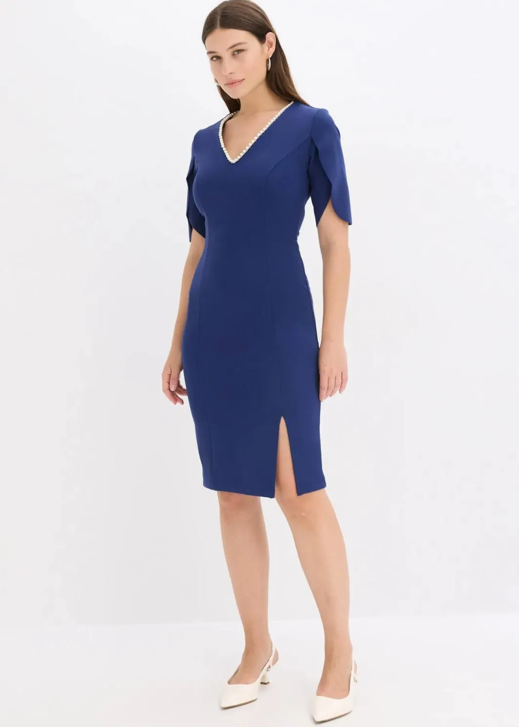 Damen bonprix Bekleidung·Pullover & Strickjacken|Festliche Mode|Etuikleid mit Perlenapplikation