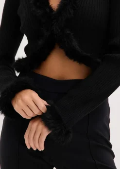Damen bonprix Bekleidung·Umstandsmode|Bekleidung·Jeans|Feinstrickjacke mit Fellimitat