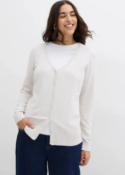 Damen bonprix Bekleidung·Röcke|Bekleidung·Jeans|Feinstrickjacke mit Knopfleiste