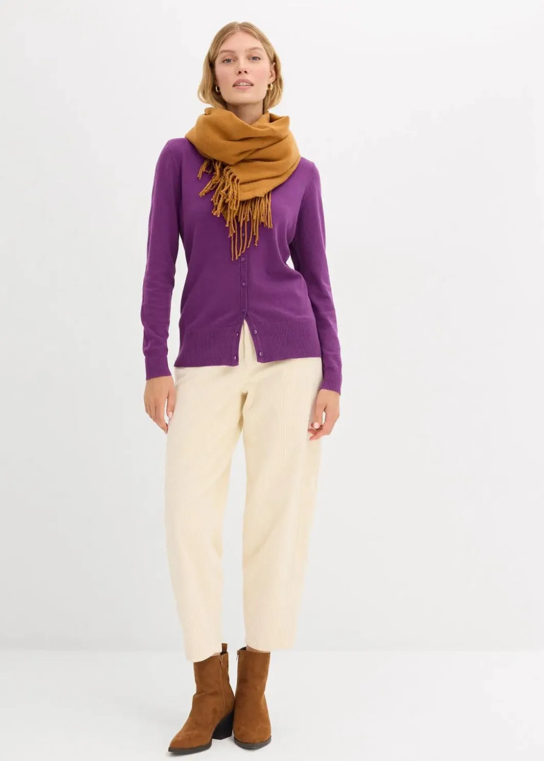 Damen bonprix Bekleidung·Röcke|Bekleidung·Jeans|Feinstrickjacke mit Knopfleiste