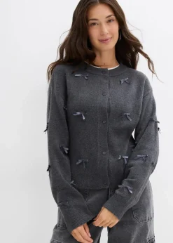 Damen bonprix Nachhaltigere Materialien|Pullover & Strickjacken|Feinstrickjacke mit Schleifen
