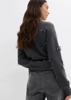 Damen bonprix Nachhaltigere Materialien|Pullover & Strickjacken|Feinstrickjacke mit Schleifen